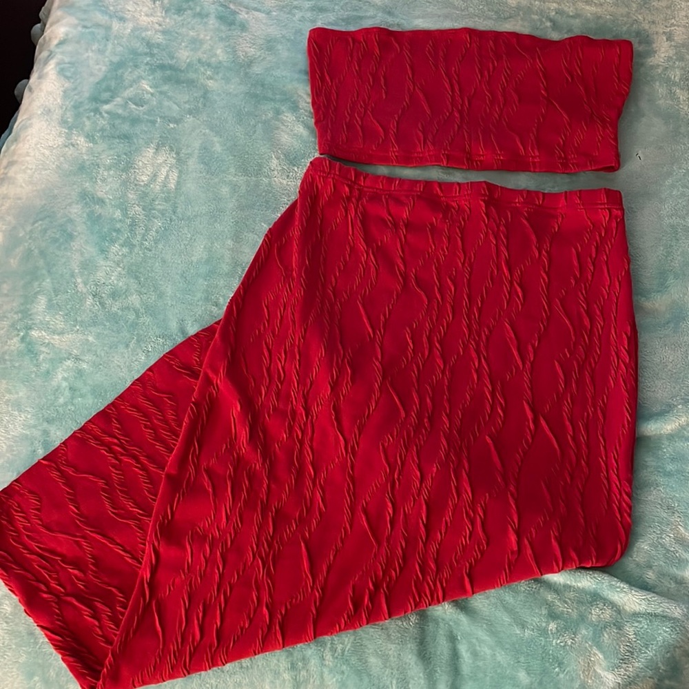 COPY - Shein red two piece skirt set